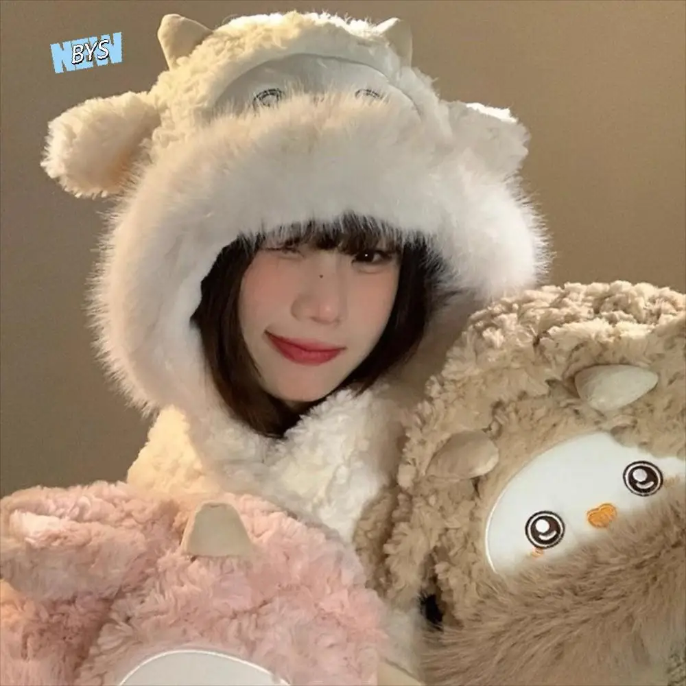 

Fashion Warm Little Sheep Plush Hat Thickened Cartoon Lei Feng Cap Ears Move Coldproof Animals Beanie Hats Winter Autumn