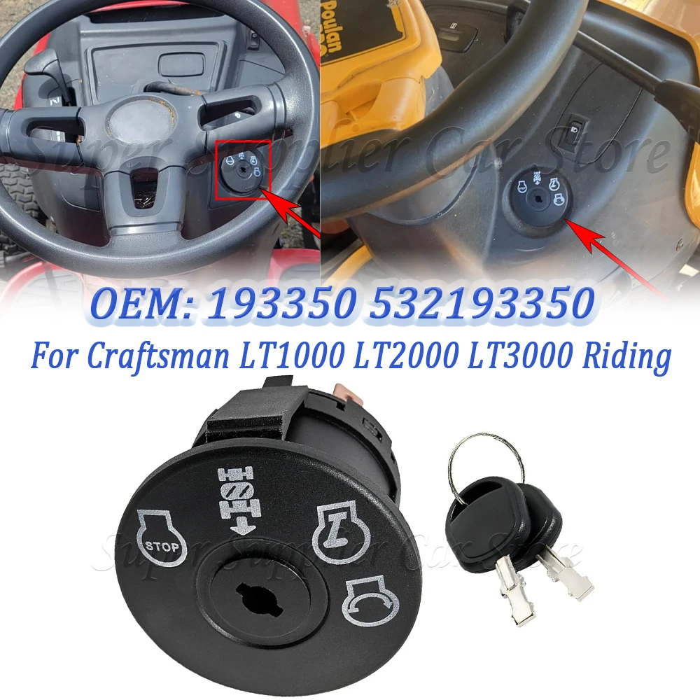 193350 532193350 Lawn Mower Tractor Ignition Starter Switch & Key For Husqvarna AYP Poulan Craftsman MTD MPN Ariens Delta Ariens