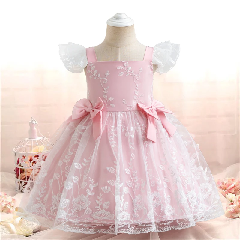 Flower Girls Party Dress for Ruffles Princess Birthday Lace Dresses Baby Girl Baptism Tutu Dresses Children Wedding Gown 1-5Yrs