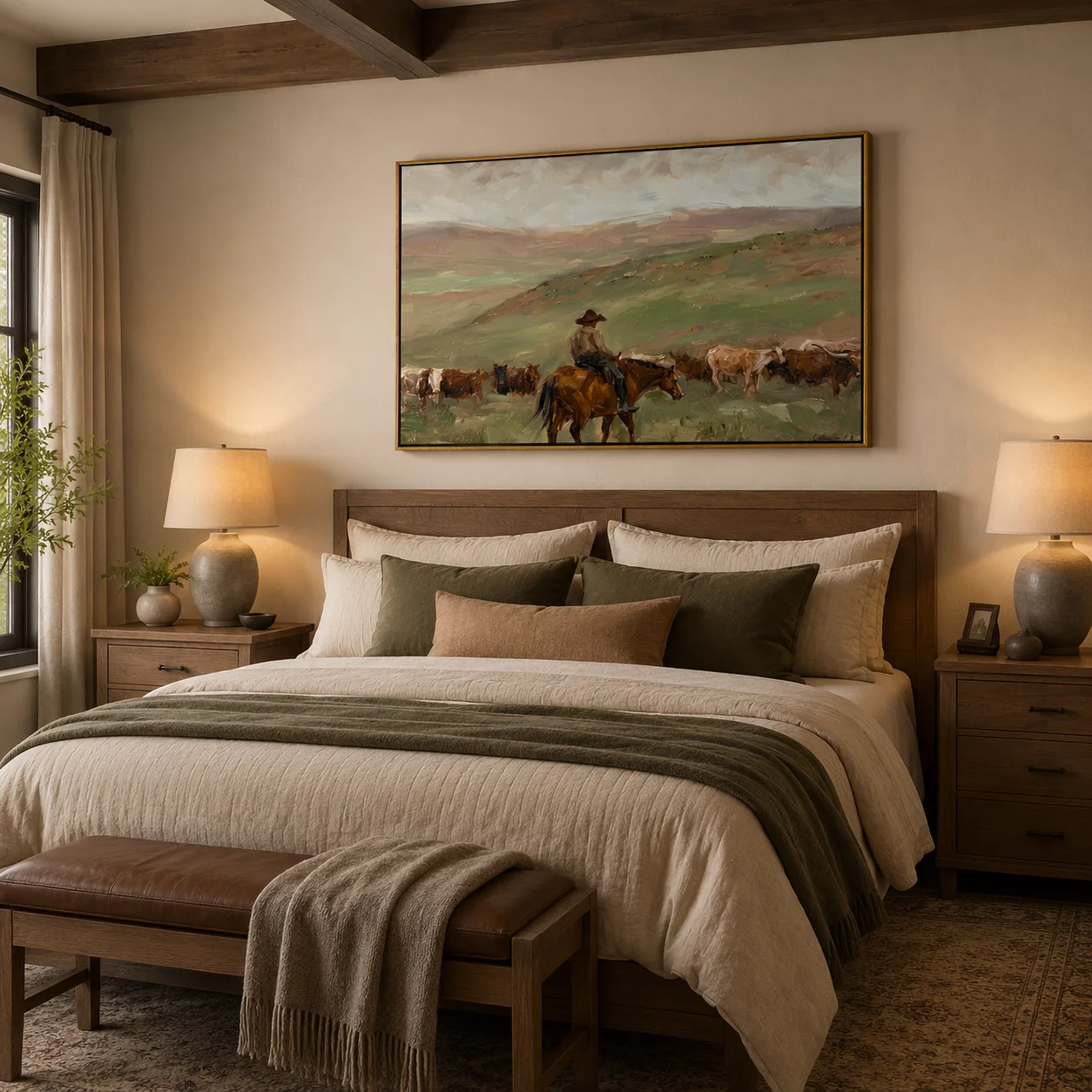 The Long Drive – Vintage Americana Cowboy Cattle Drive Painting for Bedroom, Living Room, Office & Interior Space