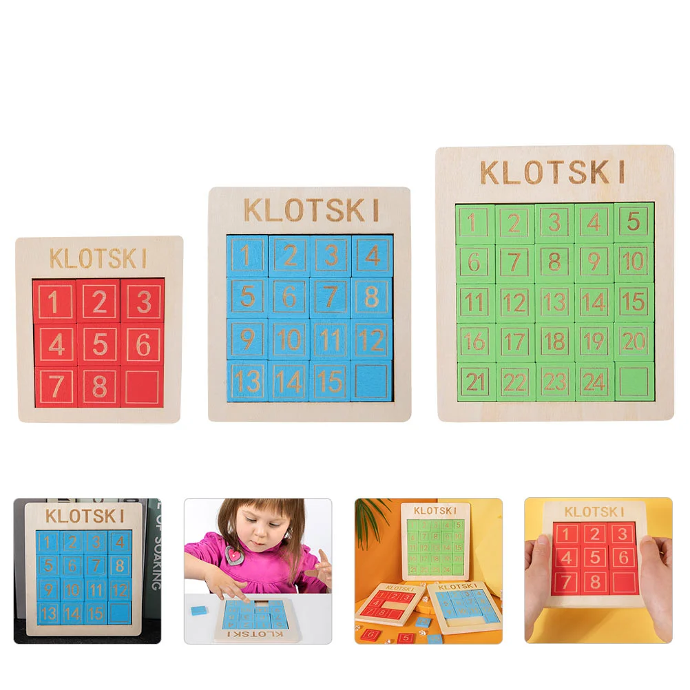 3 Pcs Digital Board Puzzle Huarong Road Toddler Baby Kids Toy Girls Toys Wood Tools Number Slide Interactive