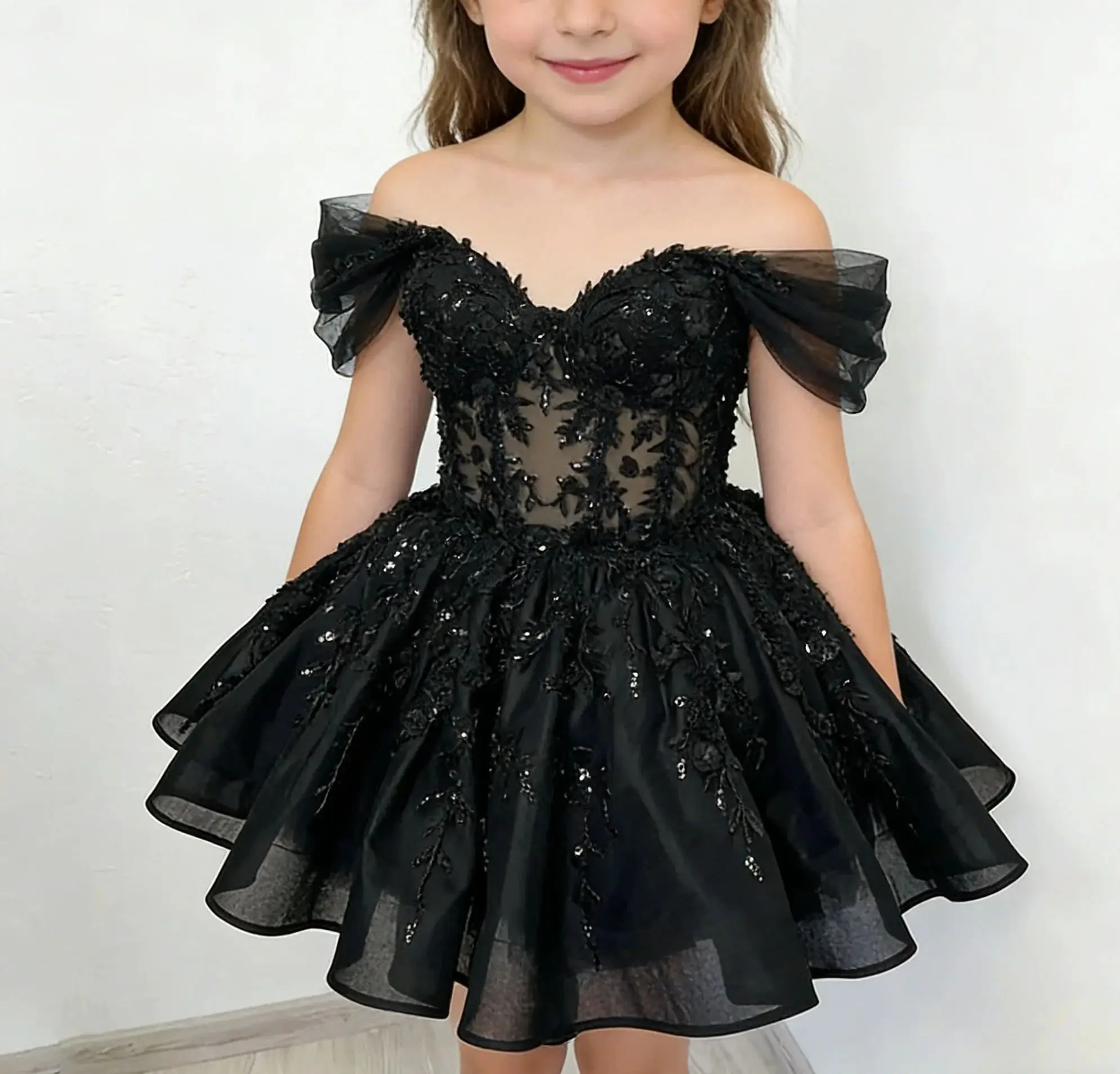 Custom Black Flower Girl Dress