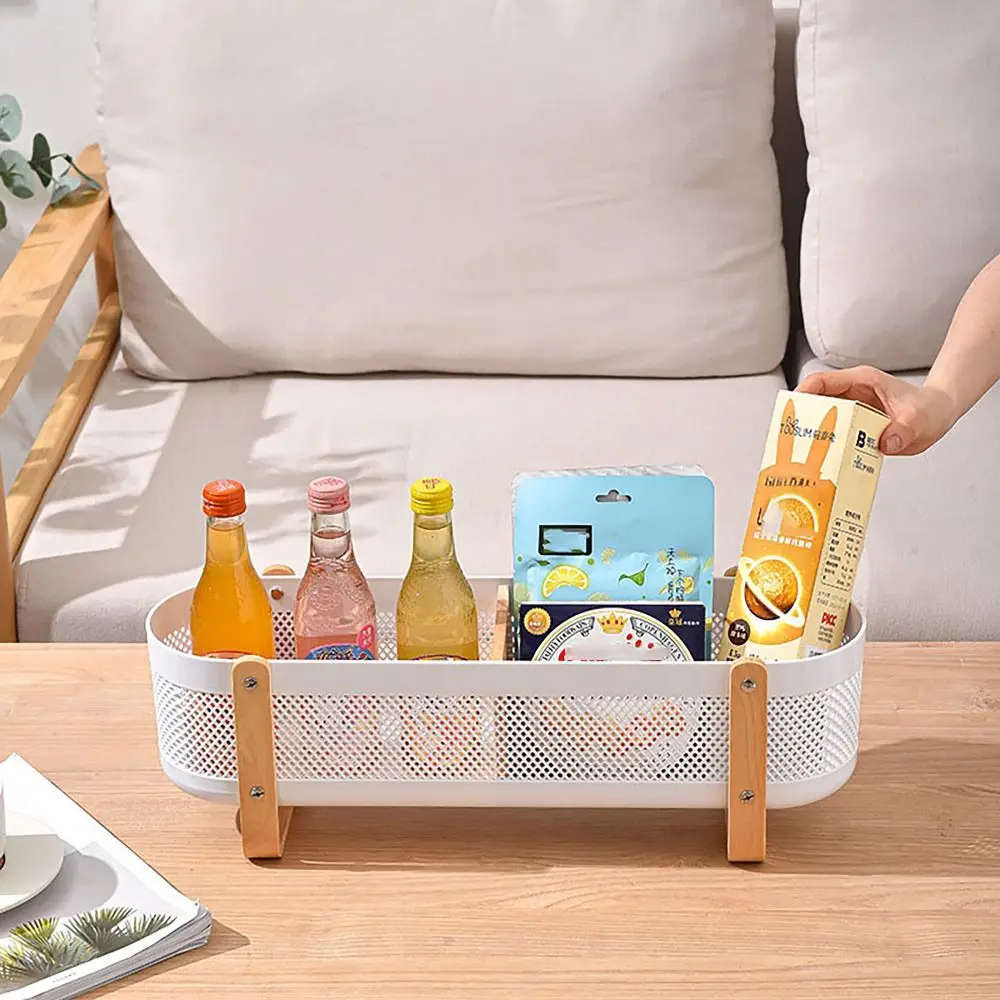 Detachable Baffle Storage Basket Hollow Out Large Capacity Storage Rack Multifunctional Wooden Handle Plastic Basket