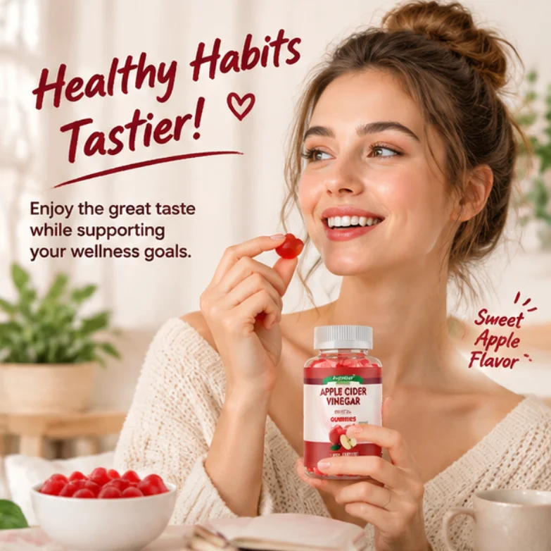 Apple Cider Vinegar Gummies 600mg Natural Apple Flavor Vegan Gluten Free Non GMO Dietary Supplement 60 Count