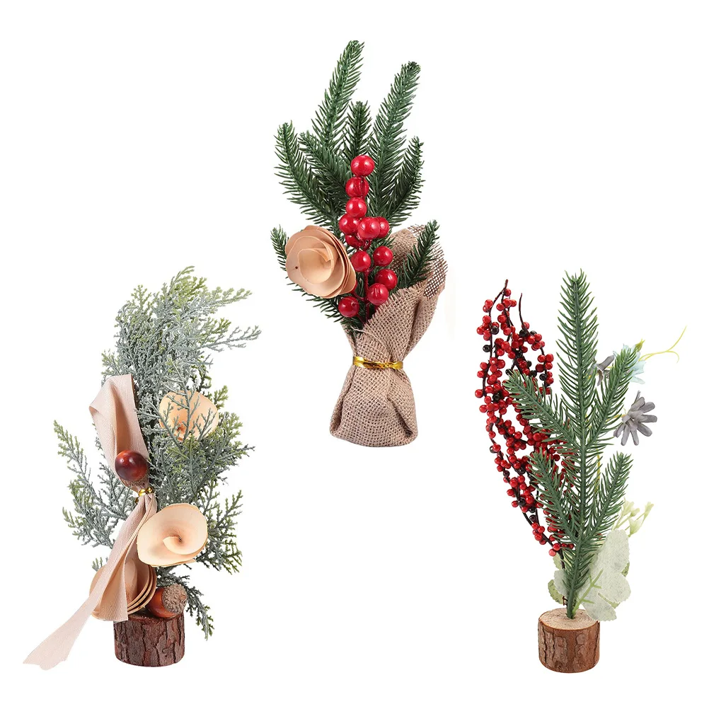 

3pcs Mini Christmas Tree Decoration Desktop Party Supply Xmas Tree Prop Compact Holiday Spirit Romantic Atmosphere