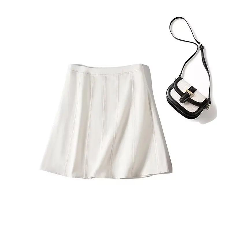 Maxdutti Minimalistischer, stilvoller und eleganter weißer Faltenrock für Damen, Jeansröcke, Falda, hohe Taille, A-Linie, Minirock für Damen