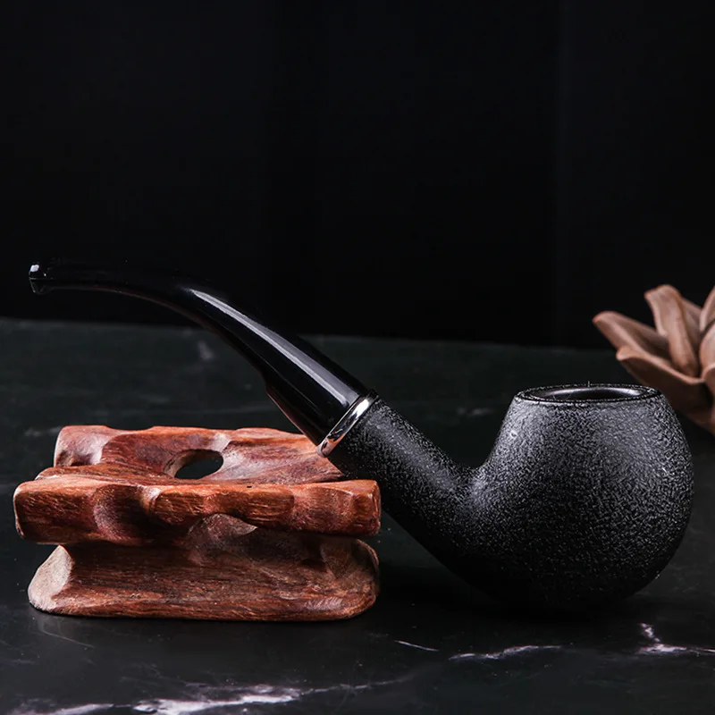 Retro Black Frosted Old-fashioned Men\'s Tabacco Pipe Curved Bakelite Durable Resin Filter Pipe Cigar Pipes Smoking Pipe