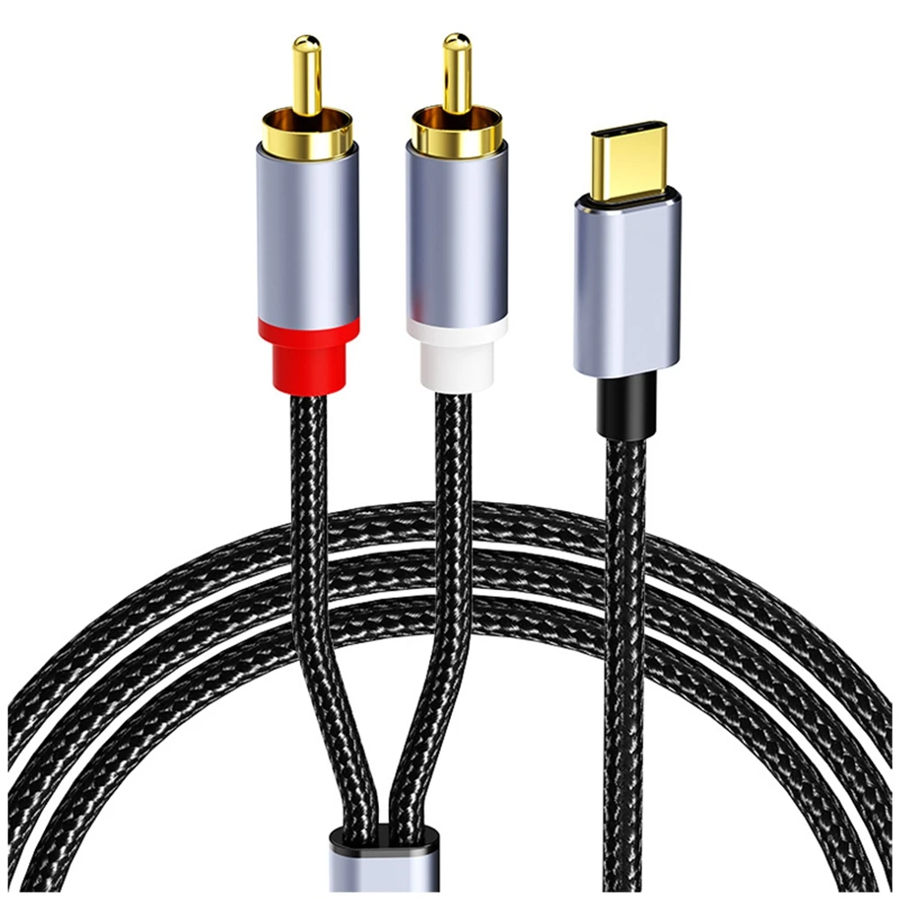 Адаптер для аудиокабеля с USB C на 2RCA, переходник с Type-C на двойной RCA, USB шнур для аудио и видео, совместимый с телефоном, планшетом, 1 м