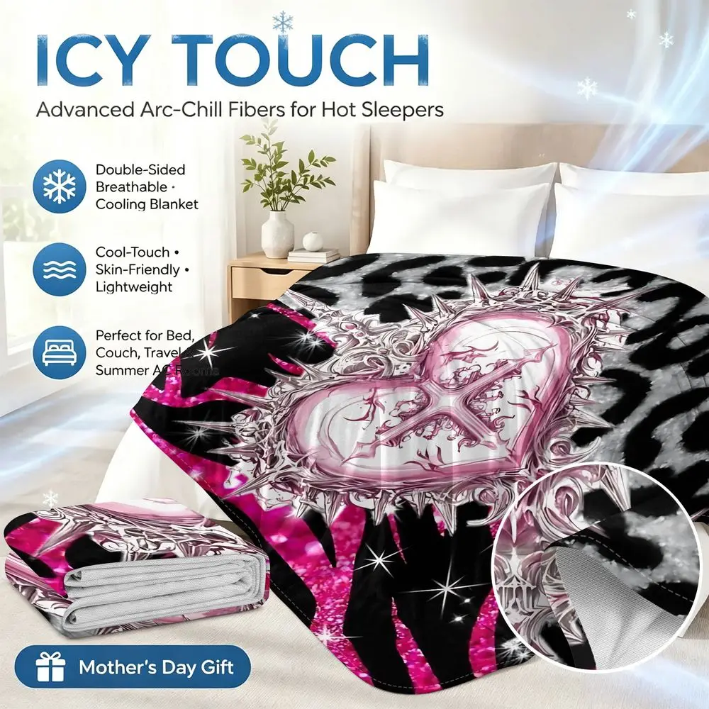 Cooling Blanket Y2K Pink Heart Cross Print Summer Cooling Throw  Soft Breathable Moisture Wicking Bedding Decor