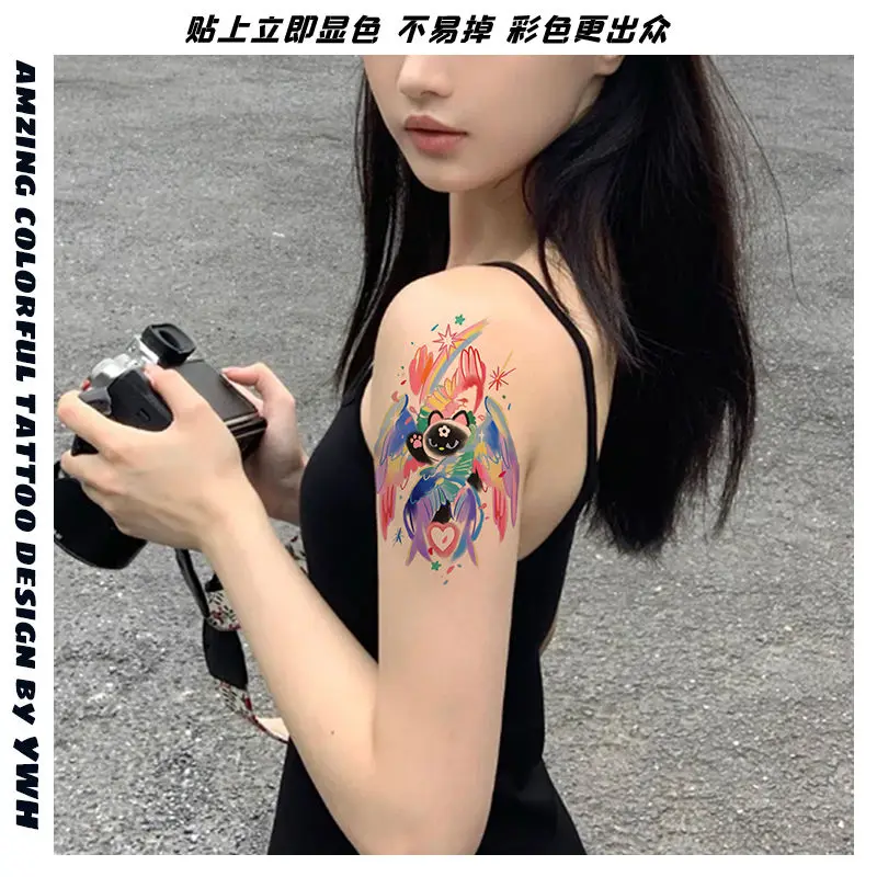 Cartoon Fantasy Cat Tattoo Sticker Sexy Flower Arm Waterproof Fake Tattoos for Women Festival Accessories Tatoo Art Wholesale