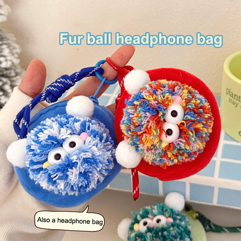 Creative Cute Fur Ball Coin Purse Cartoon Plush Doll Earphone Bag Key Pendant Backpack Hanging Decoration Couple Gifts