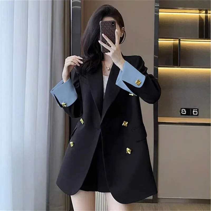 Spring Autumn Woman Youthful Clothes Office Lady High Quality Outer Wears Solid Jacket Coats for Women Black Long Blazer