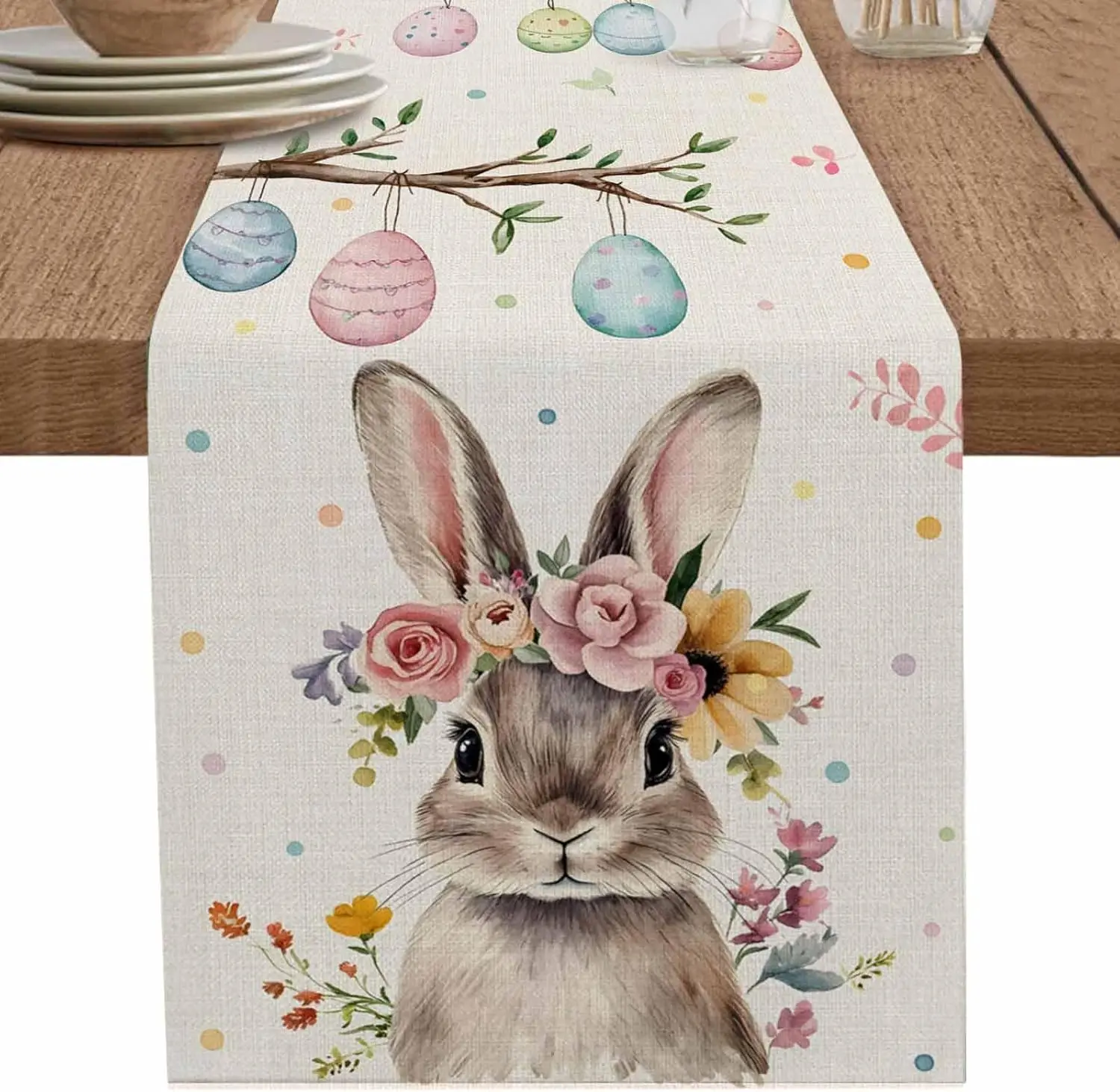 

Пасхальный кролик, яйцо, цветы, льняная дорожка для стола, декор для вечеринки, многоразовая фермерская кухня, обеденный стол, дорожка, пасхальные декорации