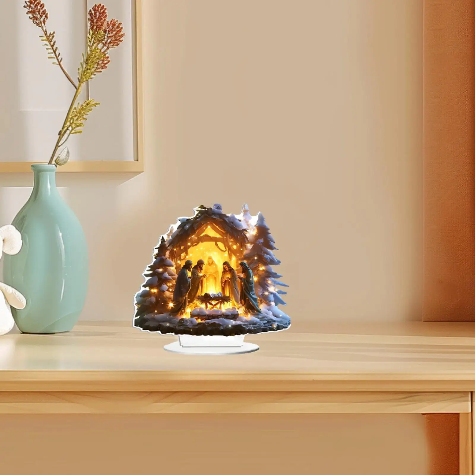 عيد الميلاد مشهد المهد تمثال تمثال أكريليك هدية دينية تحصيل محور العائلة المقدسة الجدول زخرفة للرف