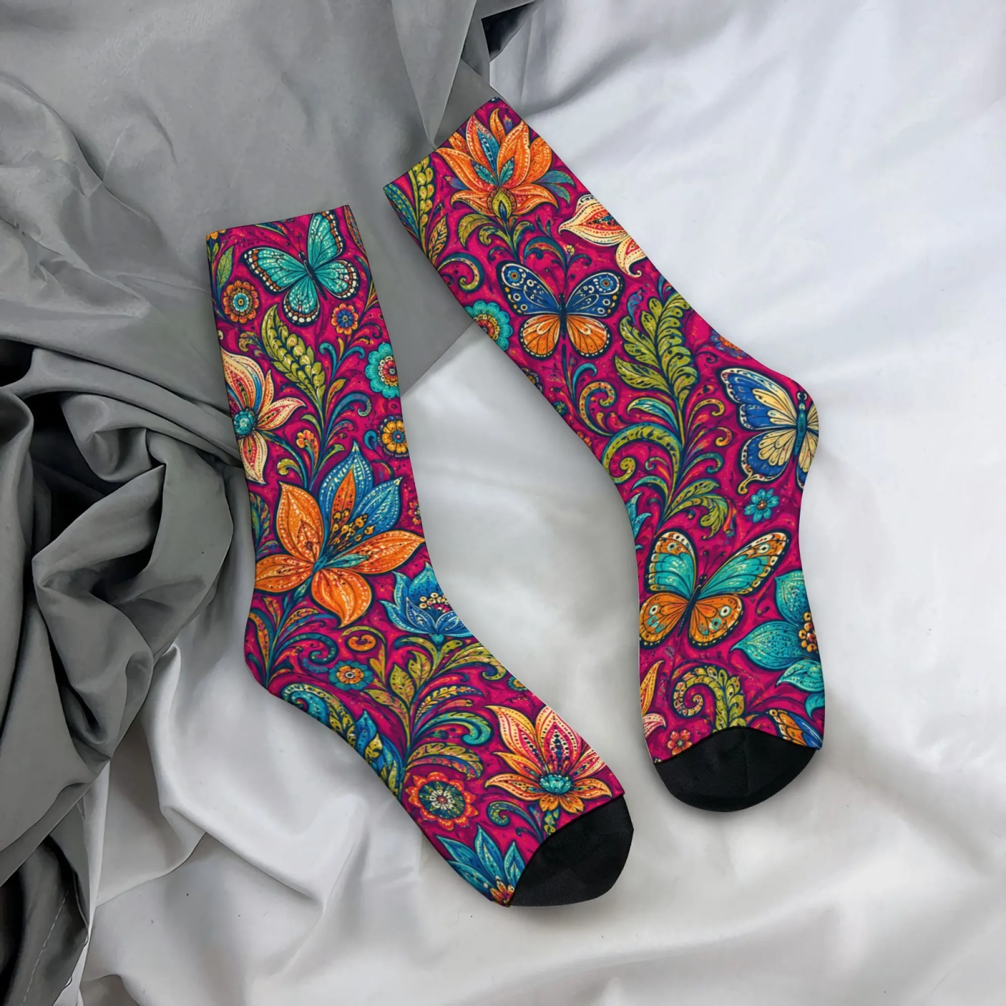 Elegant Bohemian-style Floral Print Men's Socks Comfortable Non-slip Soft Breathable Socks Quirky Hip-hop Outdoor Sports Socks