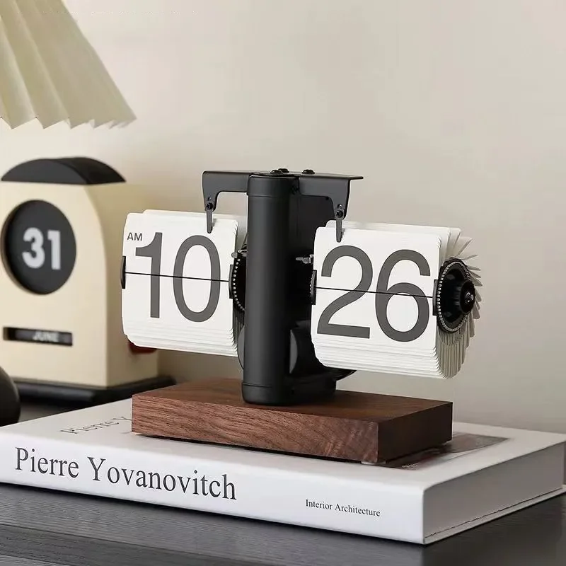 Retro Mechanical Flip Clock Automatic Page Turning Digital Desk Clock Creative Home Living Room Decor Ornament Gift