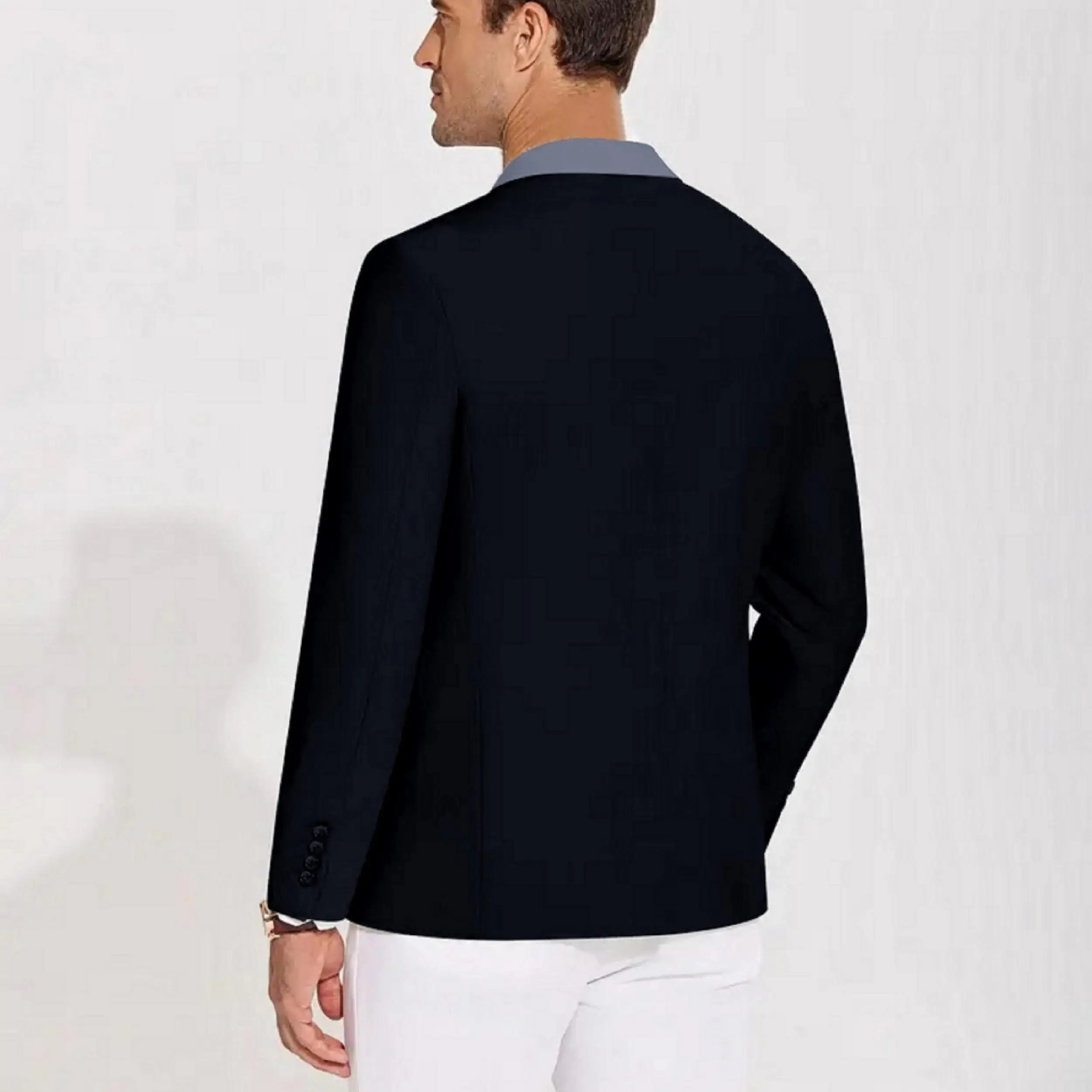 Men's Black and Gray Gradient Business Suit Jacket, Spring and Autumn Long-Sleeved One-Button Multi-Pocket Fashionable Suit, Out