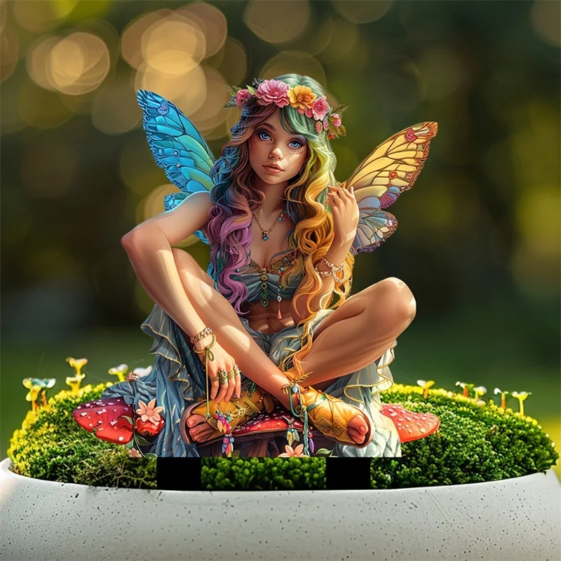 Colorful Wings Mushroom Elf Garden Pile Waterproof Garden Logo Plants Potted Outdoor Garden Lawn  Garden Pile Ground Insertion