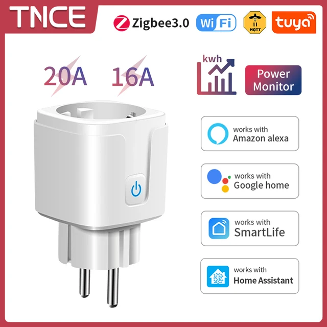 Gniazdko Inteligentne TNCE Tuya EU Wifi/Zigbee3.0 z Monitorowaniem Zużycia Energii, Sterowanie Zdalne przez Aplikację Smart Life, Wsparcie Alexa