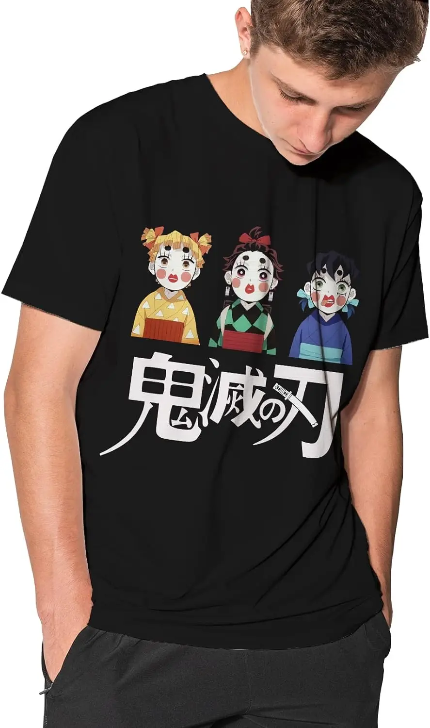 Demon Slayer Anime T Shirts Men and Women Black Nezuko Tanjiro Zenitsu Unisex Costume Cartoon Soft Short Sleeve
