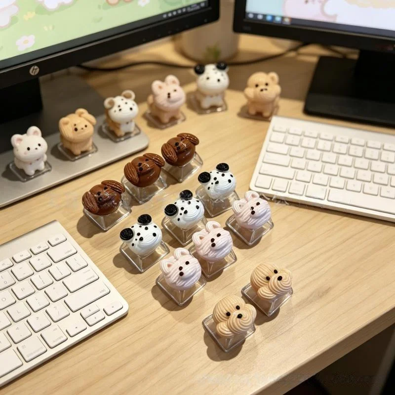 10PCS DIY Creamy Animal Sticker Keycaps, PVC Material, Cute 3D Keycaps, Cross-Shaped Universal Keycap