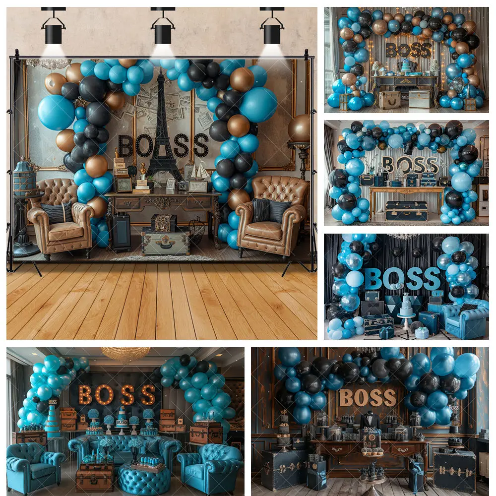 

Boss Briefcase Blue Balloon Suit Desk Girl Boy Kid Birthday Party BabyShower Backdrop Custom Photography Poster Decor Background