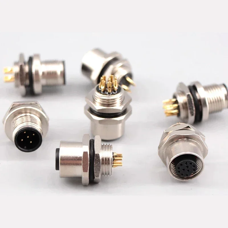 1pcs M12 4pin 5 8Pin Sensor Connector Panel Back Mount Waterproof Flange Socket Threaded Coupling Male&Female A Code Connectors