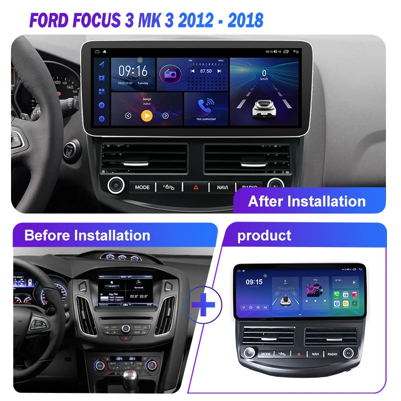 QSZN Car Radio For Ford Focus 3 Mk 3 2012-2018 12.3Inch Car Multimedia Video Player Intelligent Systems Auto Radio Head Unit