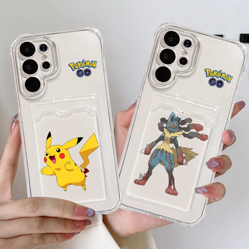 P-Pokémon Art Fashion For Samsung S24 S23 S22 S21 S20 Ultra FE Plus A55 A53 5G Photo Card Bag Transparent Cover Phone Case