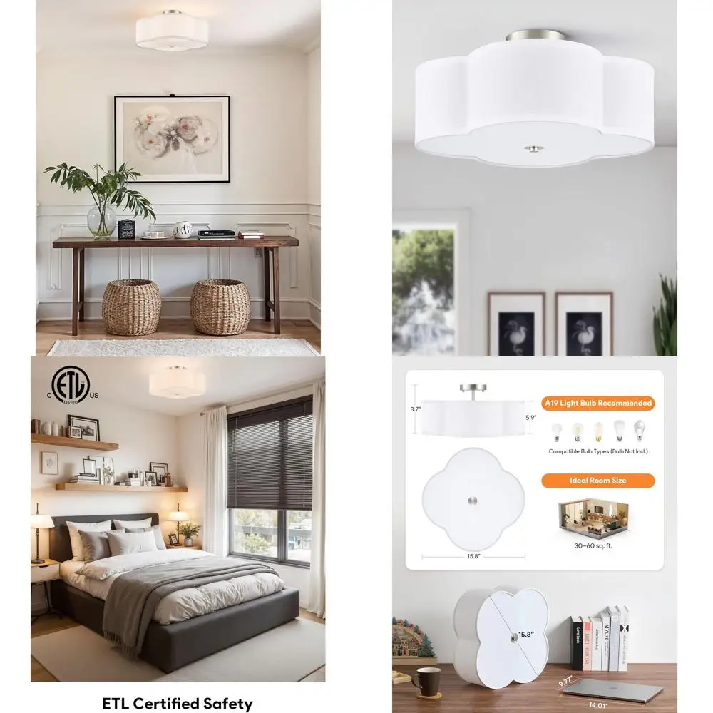 

Современный потолочный светильник с 4 лампами, полувстраиваемый, с абажурами в виде белых клеверов, цоколь E26, подходит для спальни, прихожей, гостиной