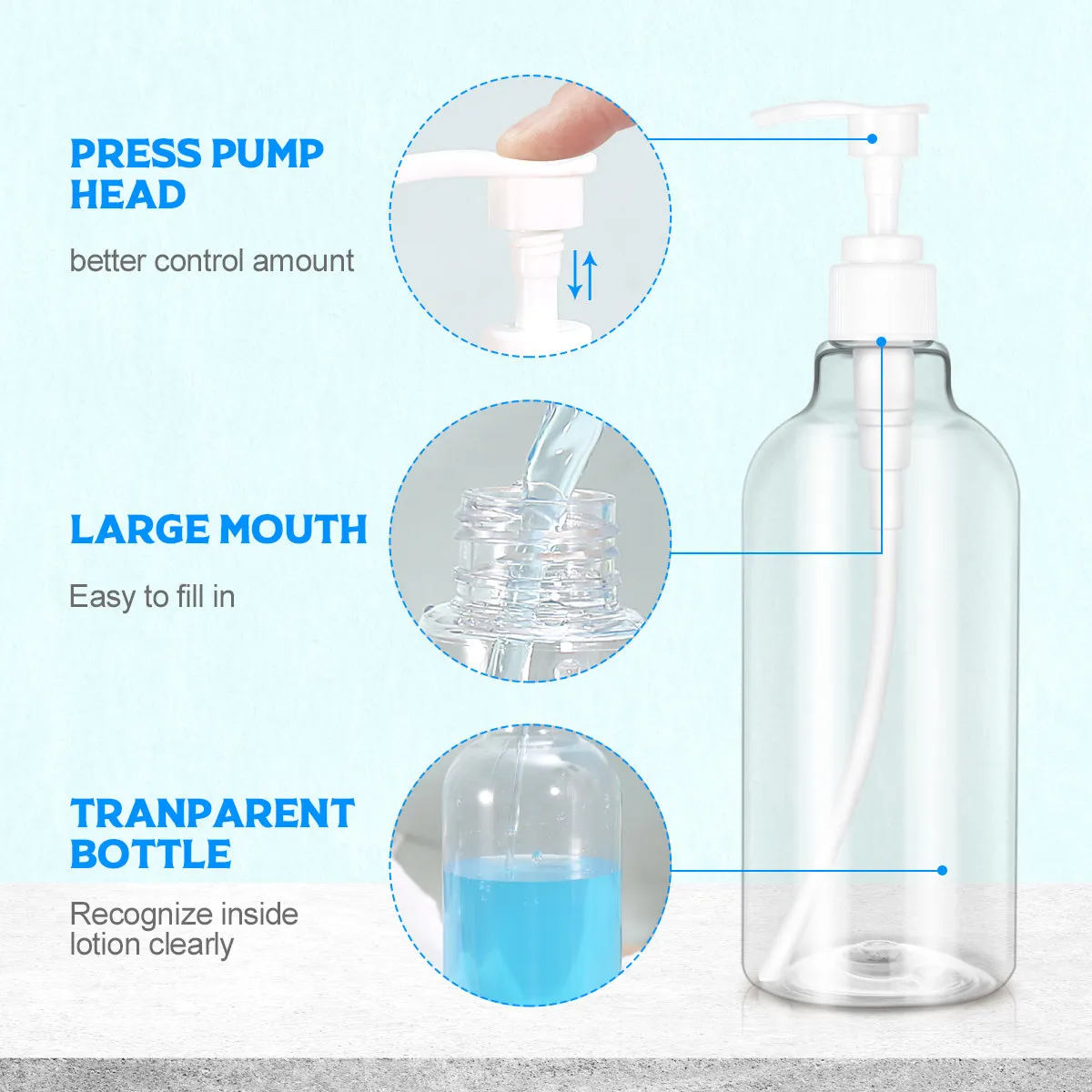 

8Pcs Shampoo Bottles Large 500Ml Refillable Pump Bottles Transparent Travel Set for Shower Gel Hand Soap Toiletries
