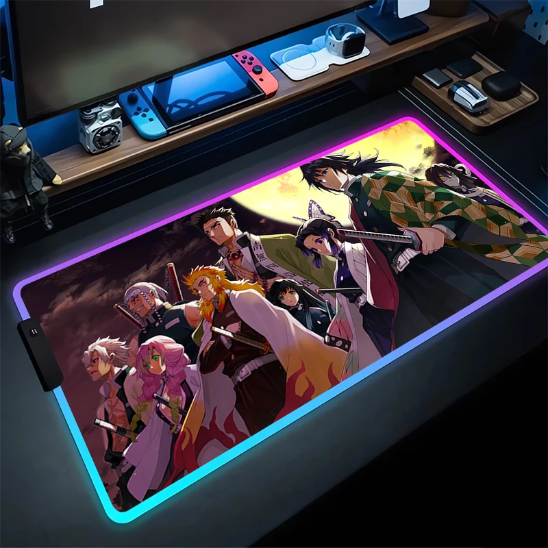 RGB Mouse Pad D-Demon S-Slayers Non-Slip Rubber Edge locking mousepads Game play mats notebook computer Anime Home Decor