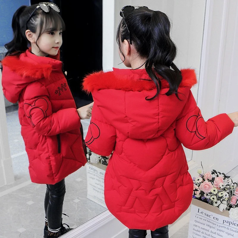 4-12 Years Winter Girls Jacket Fashion Printing Thick Keep Warm Cold Protection Detachable Hooded Windbreaker Coat For Girl