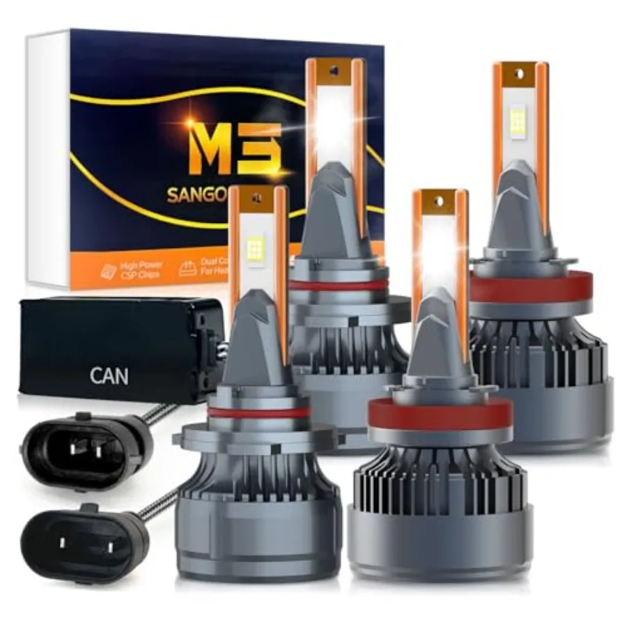 

Fog Light Headlight Bulbs Combo for H11/H8/H9/9005 HB3: 30000LM 600 Brighter 6500K White Wider Driving Vision CANBUS Ready Fan-