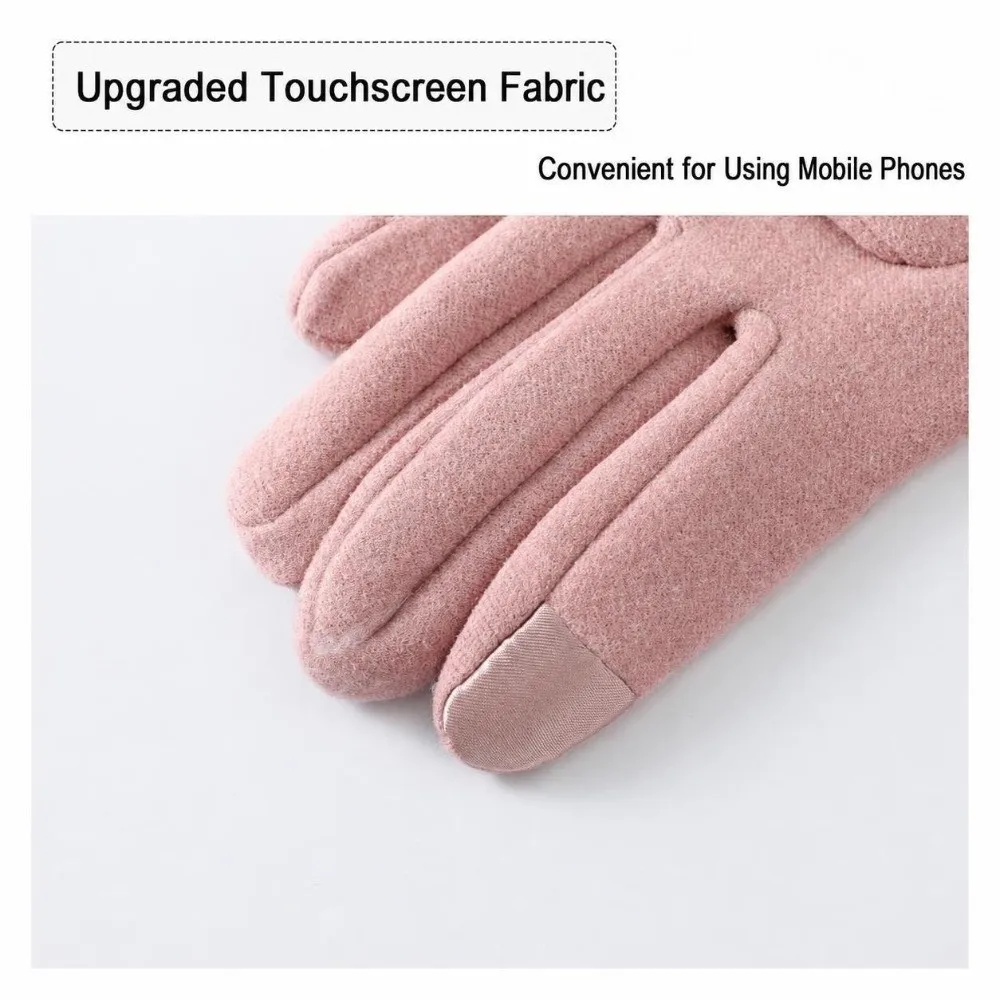 1pair Full Finger Touch Screen Gloves Warm Lining Windproof Cycling Gloves Suede Leather Solid Color Driving Gloves Women
