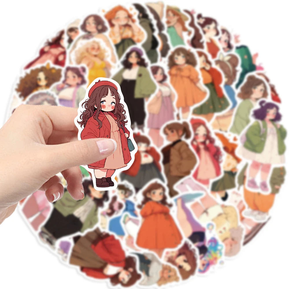 ملصقات فتاة لطيفة ، كرتون ، جرافيتي ، مقاومة للماء ، لأجهزة الكمبيوتر المحمول ، الهاتف ، الغيتار ، لوح التزلج ، سيارة ، لعبة أطفال ، 50 * #6