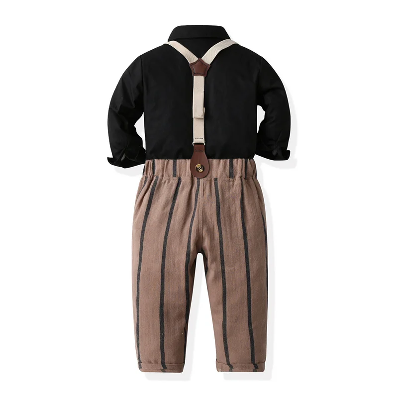 top and top Children Kids Boys Gentleman Clothing Set Toddler Boy Long Sleeve Bowtie Shirts Tops+Suspenders Pants Outfits Suits