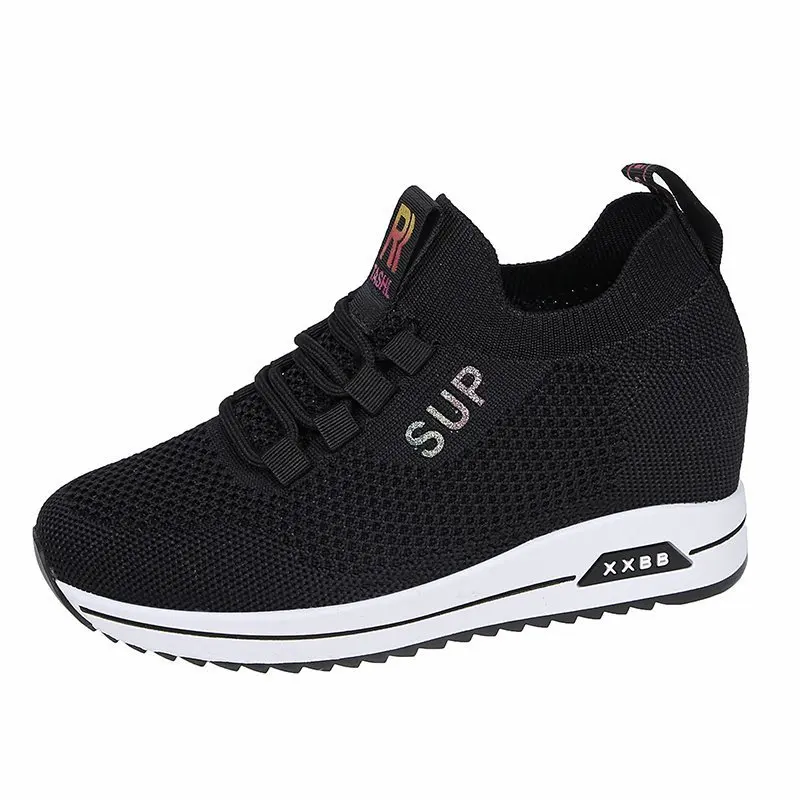 Scarpe con plateau bianche tacco nascosto donna Casual Platform Sneakers donna altezza aumento zeppe scarpe per donna scarpe da ginnastica nero rosa