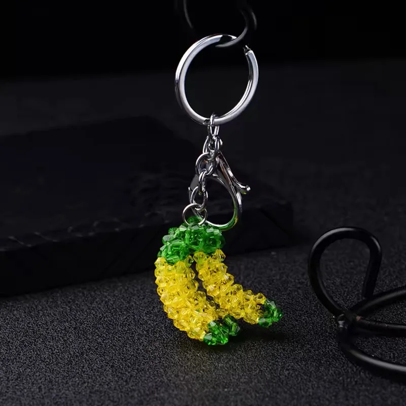 New Hand Knitting Beaded Cute Banana Fruit Key Chain Women Girls Crystal Healing Craft Collection 1PCS