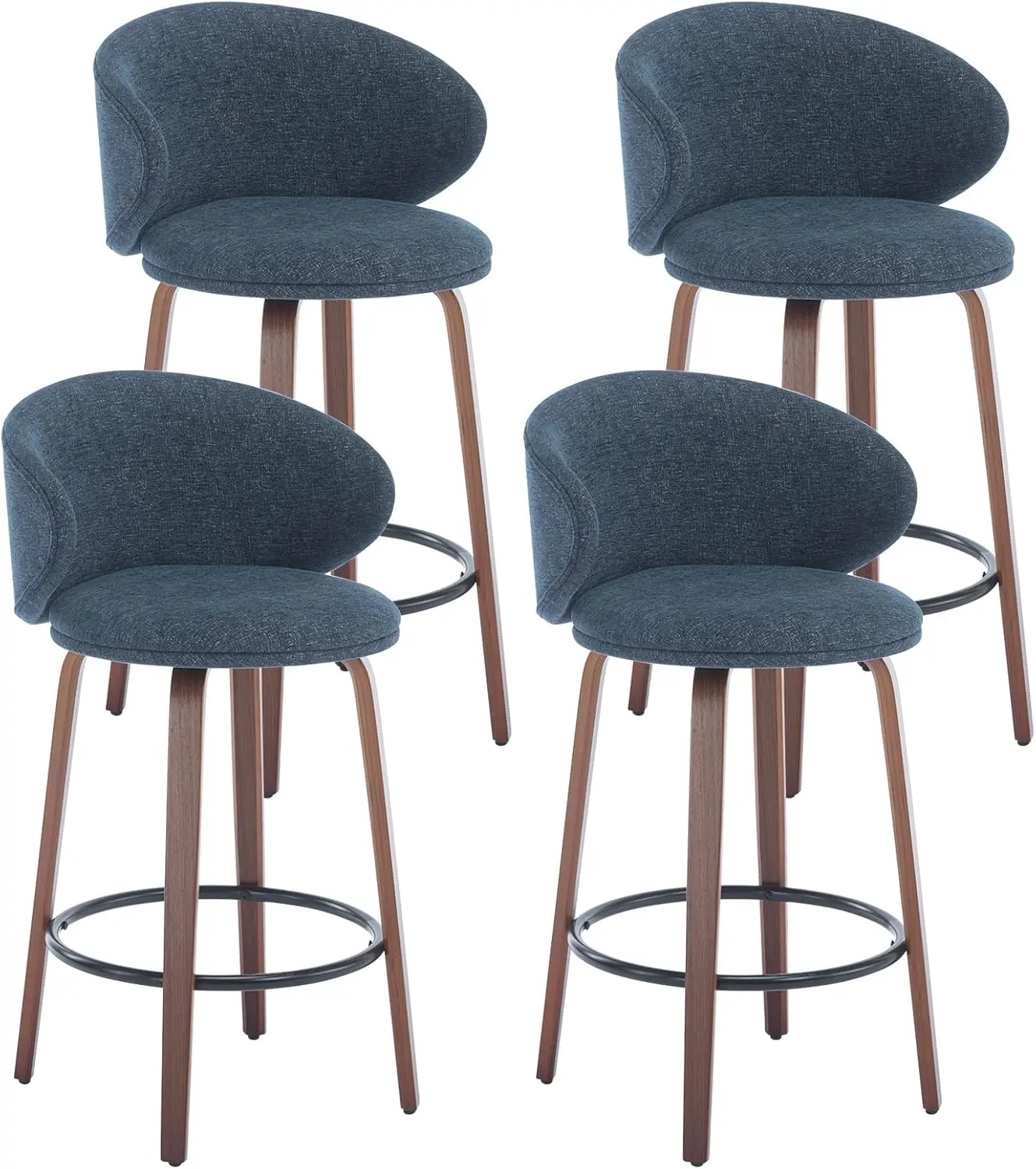 

DUOMAY Modern Bar Stools Set of 4, 26" Counter Height Stools with Barrel Back, Linen Kitchen Island Chair with Wood Legs for Din