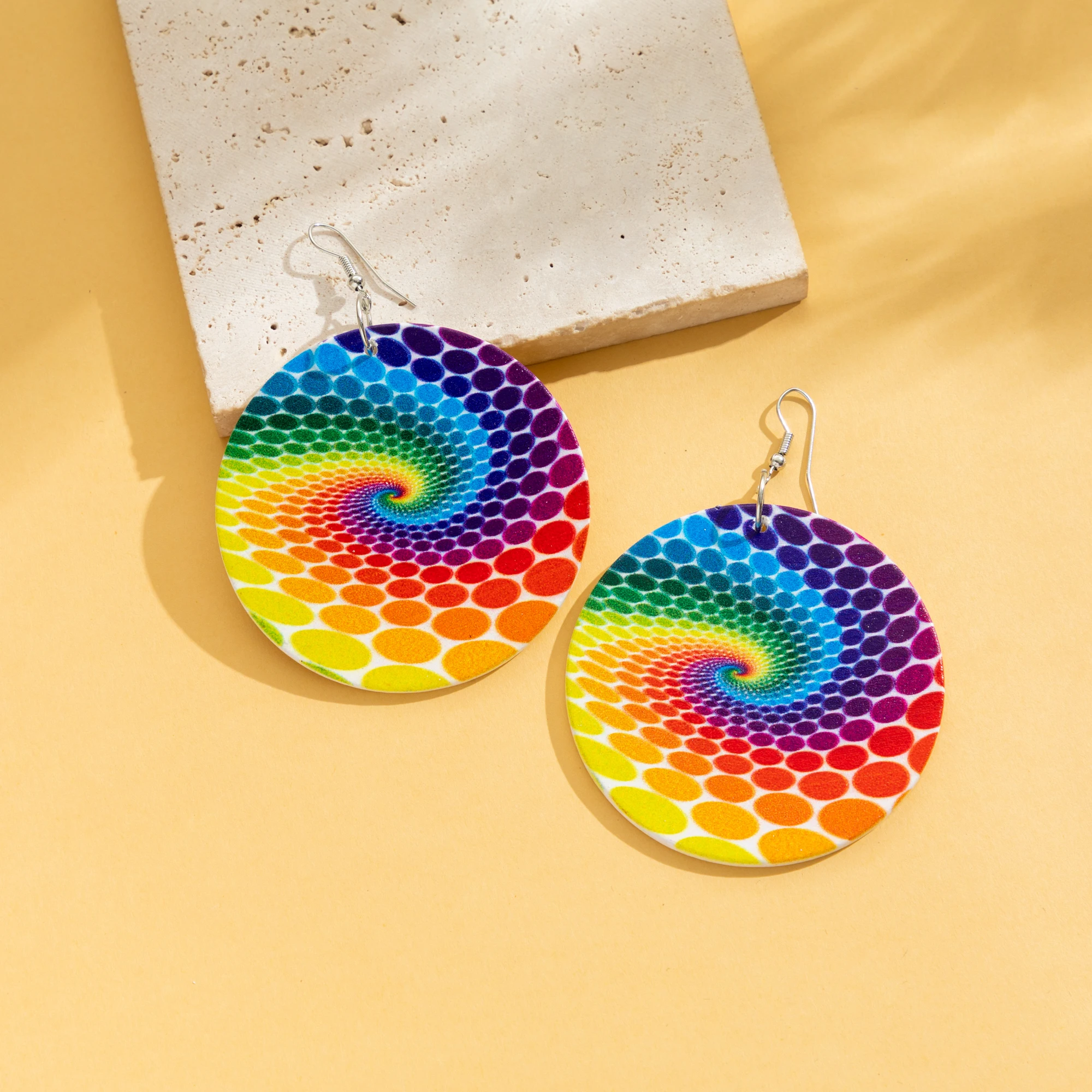 1 Pair Pack Abstract Colorful Round Wooden Rainbow Color Focus Puzzle