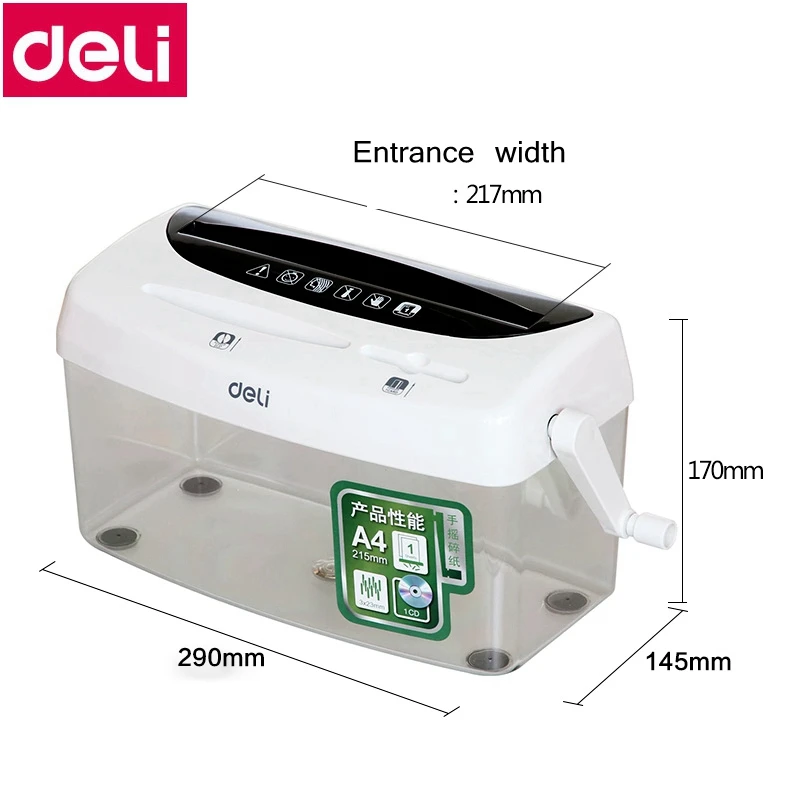Deli 9935 Mini Desk Manual Shredder 3x23mm Security Level 4 Office Household Hand Shredder A4 For Paper Card Disks