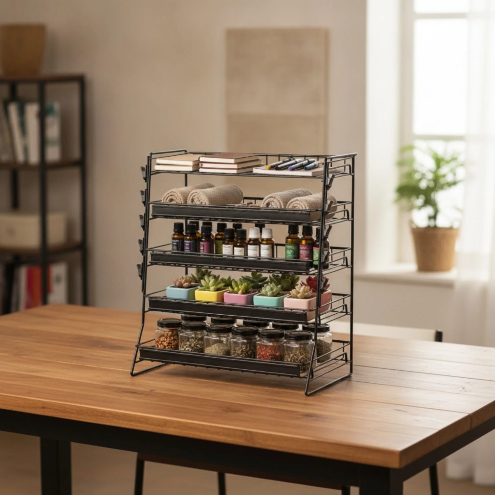 Snack Display Rack Slanted Wire Display Rack with Price Clips Countertop Organizer Space-Saving Metal for Retailers