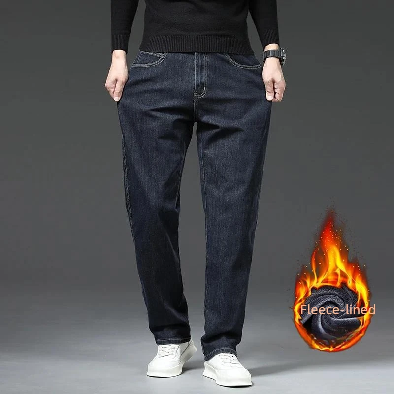 2026 Baggy Straight Loose Fleece Denim  Winter Loose Regular Velvet  Straight Derivative New Elastic Casual Trend Jeans
