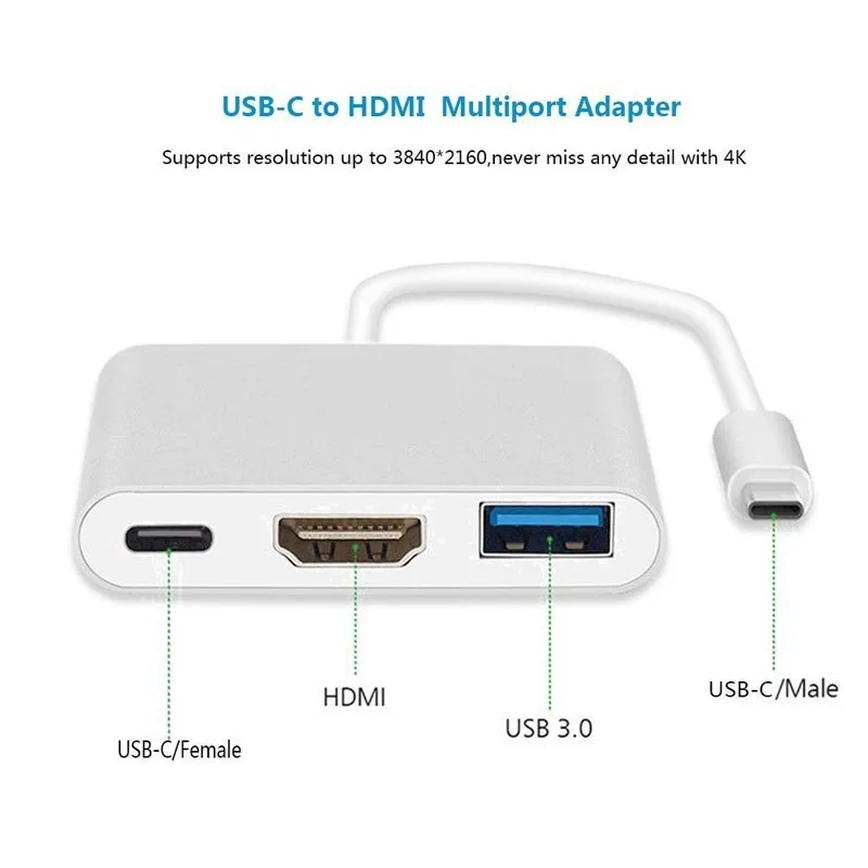 محول محول 3 Em 1 Hub Tipo C para HDMI USB 3,0 4K الألومنيوم