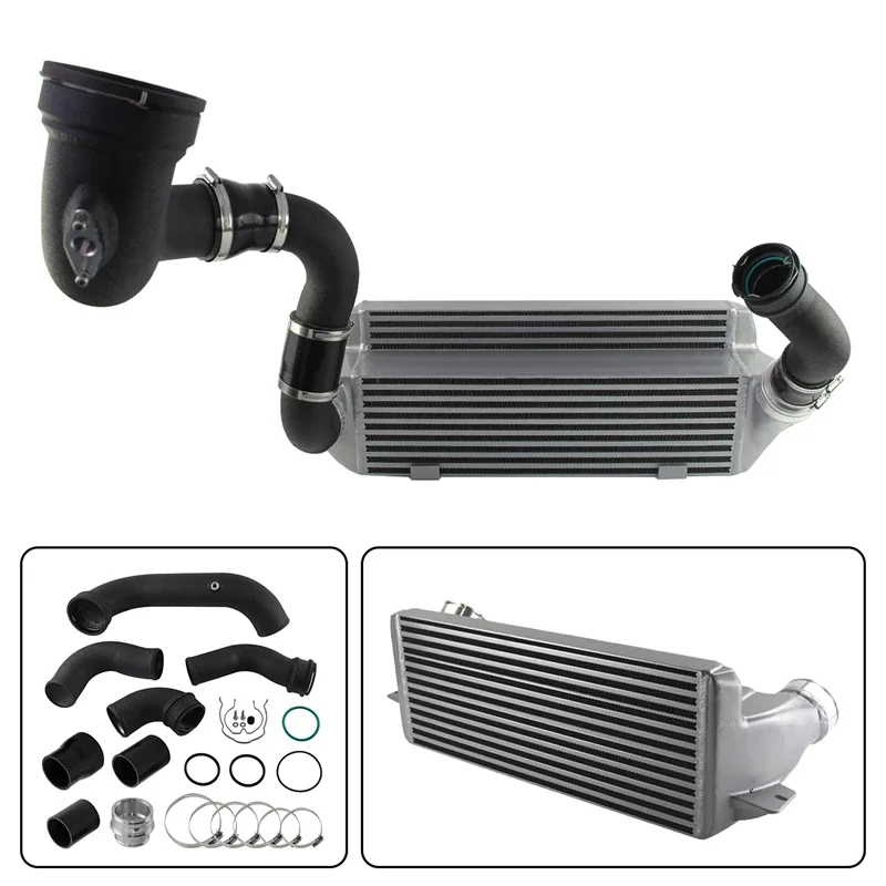 Bar & Plate Intercooler Competition + Super Charge Pipe Kit For BMW N55 E8X E9X E82 E88 E90 E91 135i 335i Black/Red Aluminum