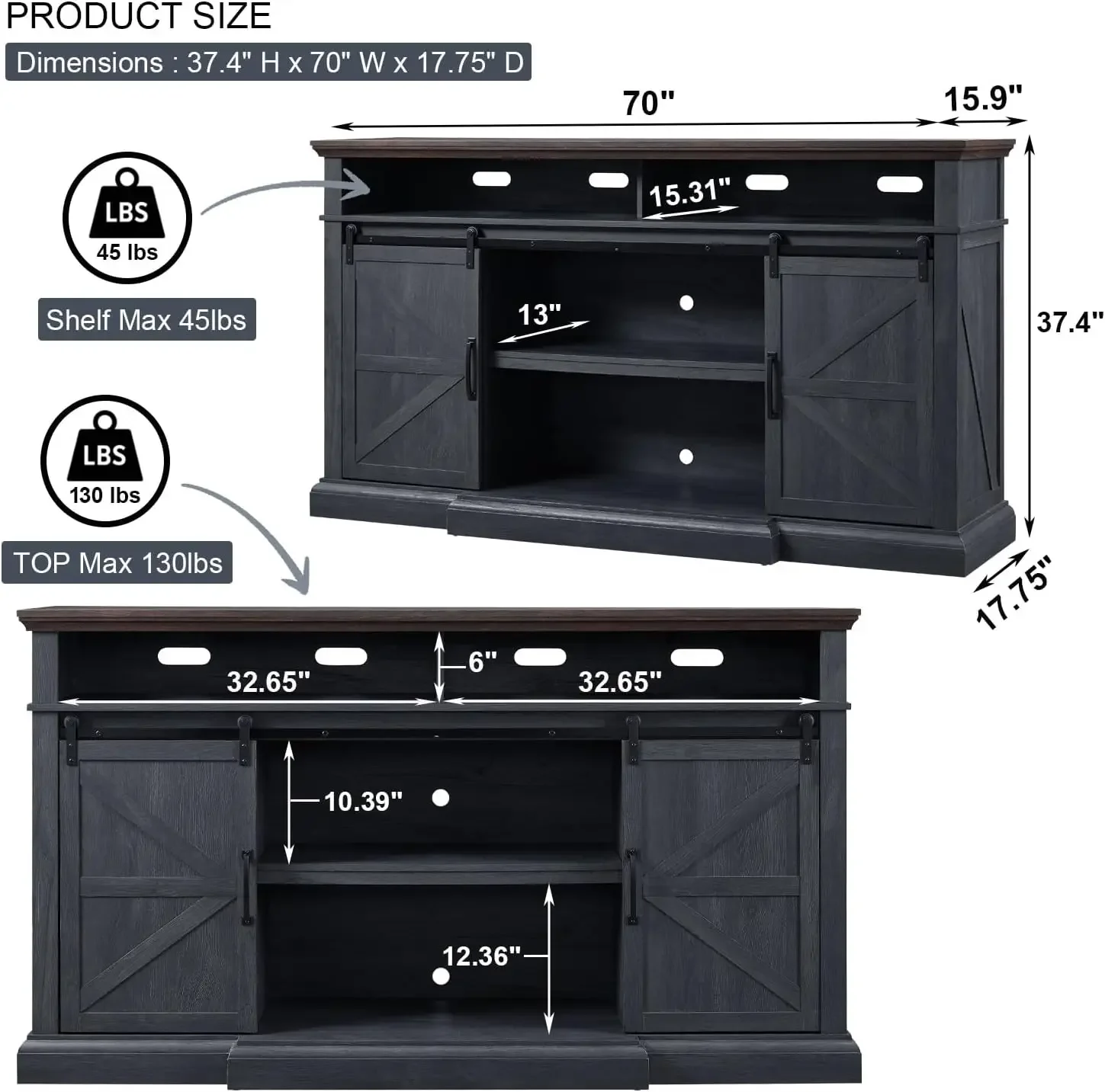 Farmhouse 80/75 inch TV Stand, 37.4