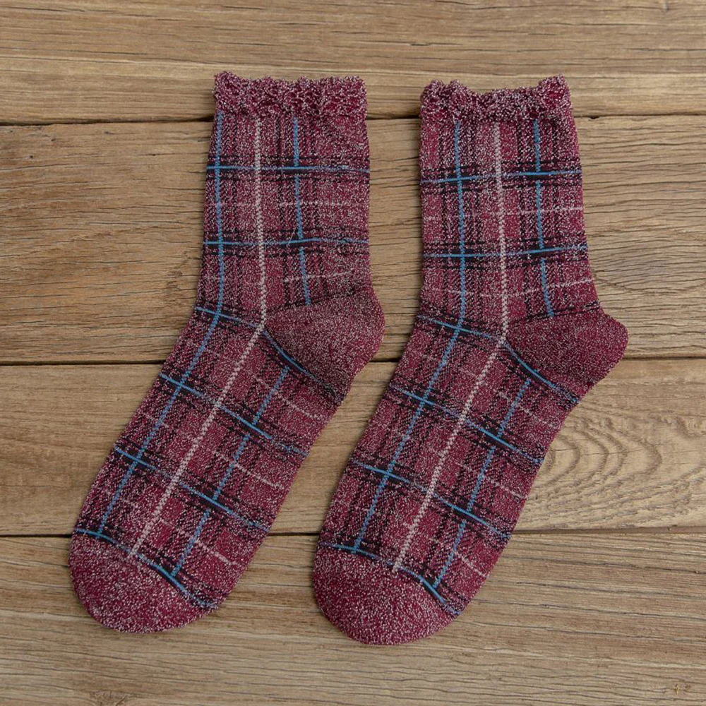 Fashion Metallized Fibres Women Socks Long Autumn Winter Casual Stripe Foot Socks Korean Style Middle Tube Female Floor Sokken