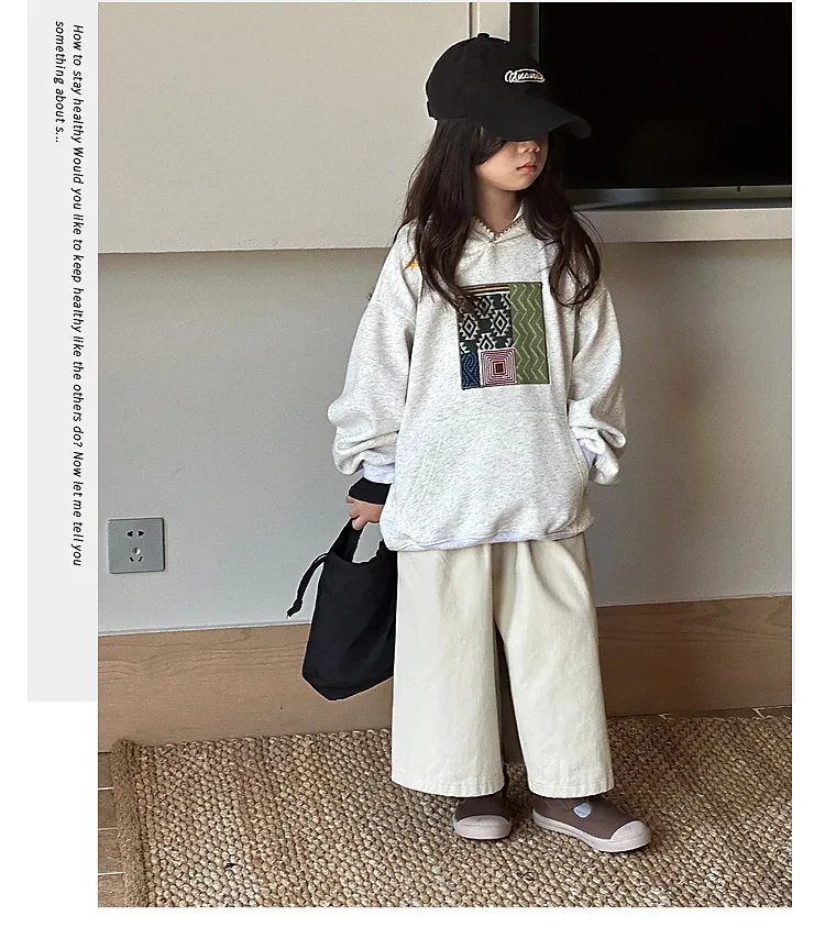 Girls Pants 2024 Autumn New Childrens Clothes Korean Style Girl Baby Foreign Style Loose Straight Leg Pants Casual Simple Daily image 4