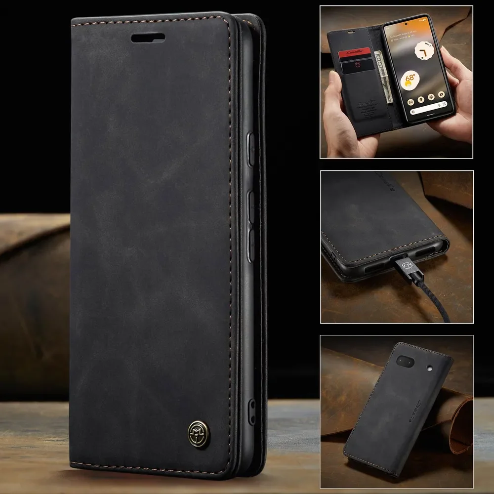 

Leather Case For Google Pixel6A With Leather Business Card Holder Shockproof Wallet Holder Flip Stand Phone Cover